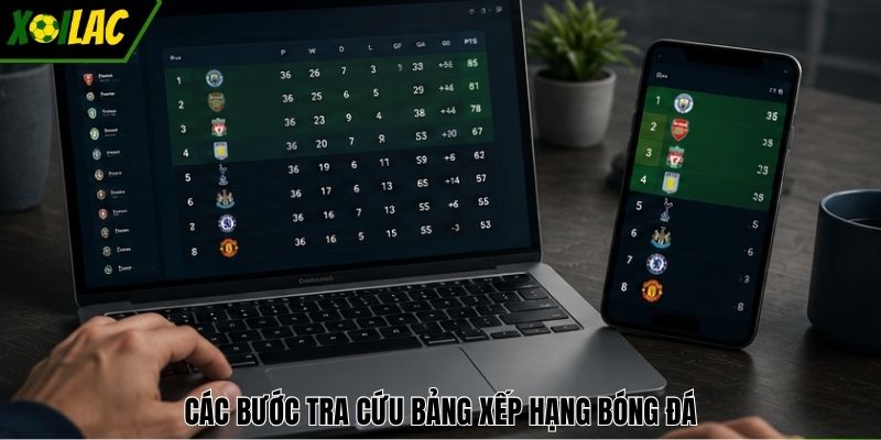 Các bước tra cứu bảng xếp hạng bóng đá